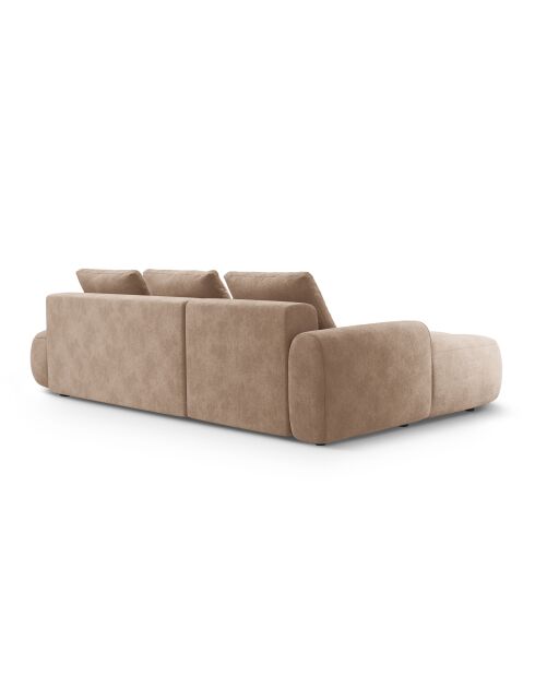 Canapé d'angle gauche velours convertible avec coffre de rangement Simona 4 places beige foncé - 275x142x84 cm