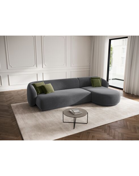 Canapé d'angle droit velours Louis 4 places gris foncé - 260x155x74 cm