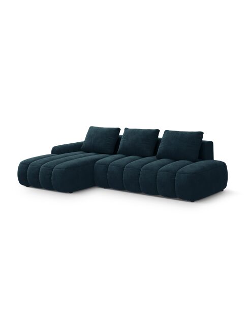 Canapé d'angle gauche velours convertible avec coffre de rangement Simona 4 places pétrole profond - 275x142x84 cm