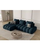 Canapé d'angle gauche velours convertible avec coffre de rangement Simona 4 places pétrole profond - 275x142x84 cm