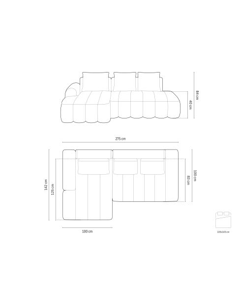 Canapé d'angle gauche velours convertible avec coffre de rangement Simona 4 places gris - 275x142x84 cm