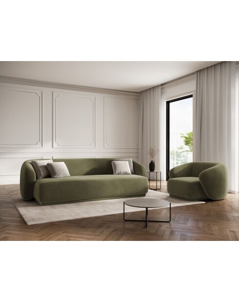 Fauteuil en velours Louis 1 place vert - 93x90x74 cm