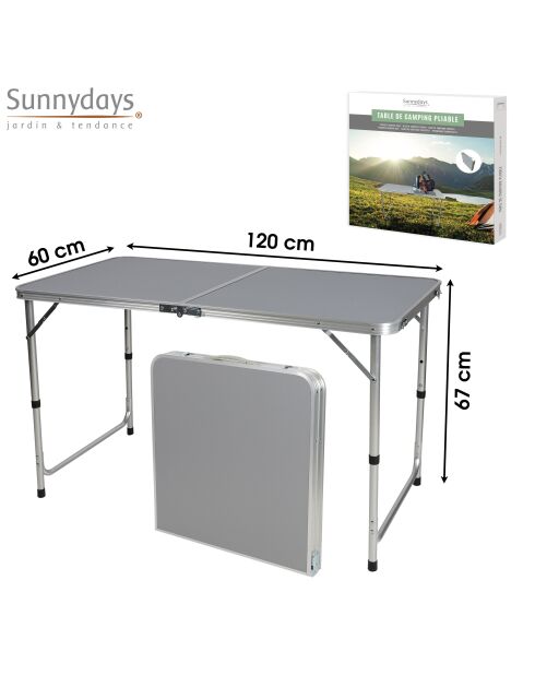 Faltbarer grauer Aluminium-Campingtisch - 120x60x67 cm