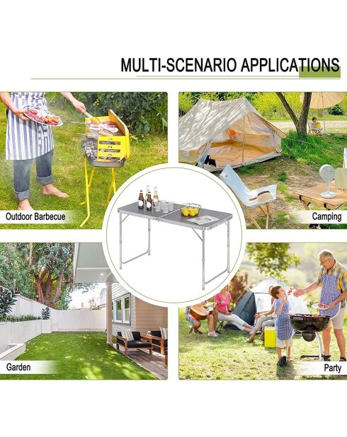 Faltbarer grauer Aluminium-Campingtisch - 120x60x67 cm