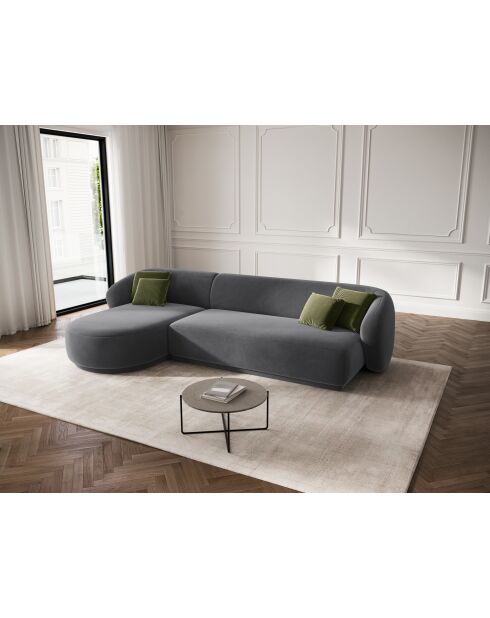 Louis 4-zits fluwelen linkerhoekbank donkergrijs - 260x155x74 cm