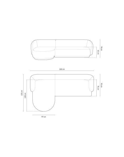 Louis 4-zits fluwelen linkerhoekbank donkergrijs - 260x155x74 cm