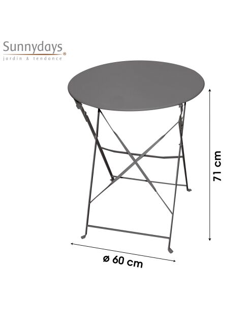 Anthrazitgrauer klappbarer Metalltisch Mistral - D.60xH.71cm