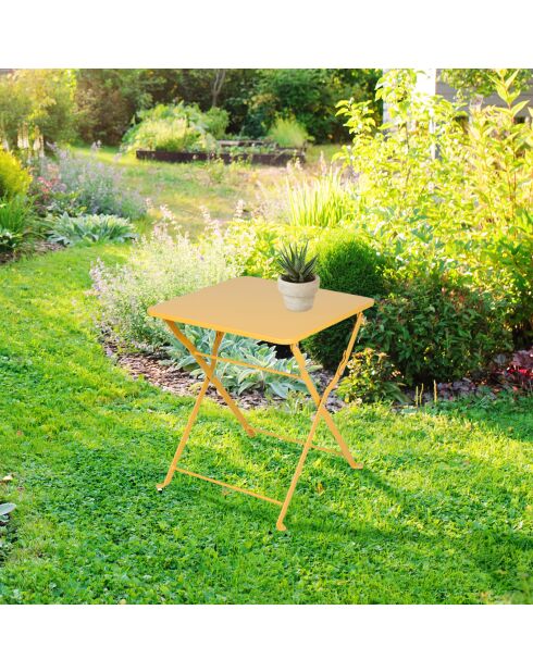 Mistral opvouwbare metalen tafel mosterdgeel - 40x40x45cm