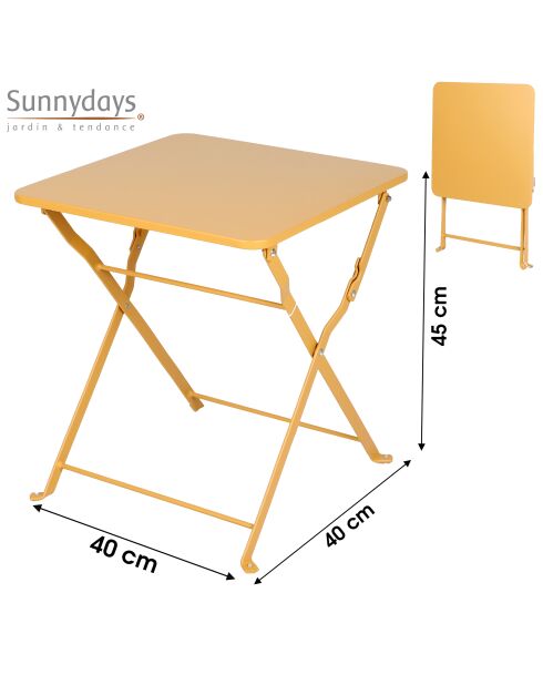 Mistral opvouwbare metalen tafel mosterdgeel - 40x40x45cm