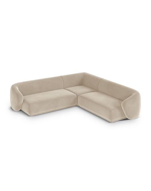 Canapé d'angle symétrique en velours Louis 5 places beige - 256x256x74 cm
