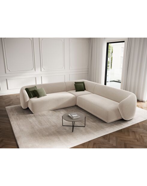 Canapé d'angle symétrique en velours Louis 5 places beige - 256x256x74 cm