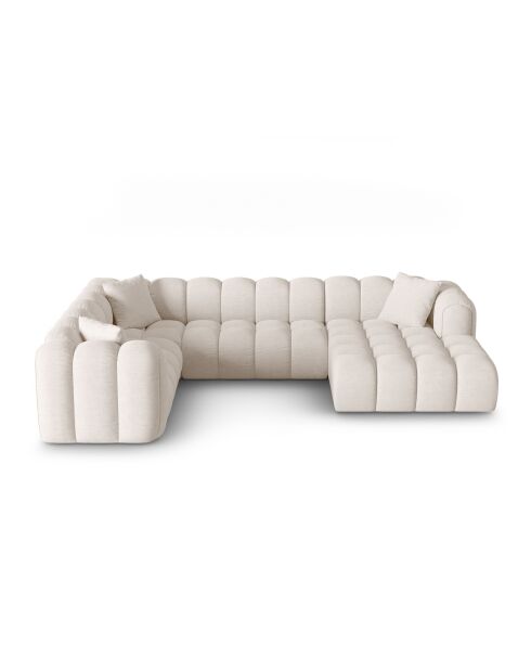 Canapé d'angle gauche panoramique modulable Elise 6 places beige - 330x238x70 cm
