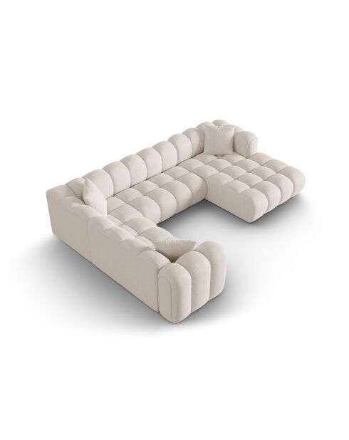 Canapé d'angle gauche panoramique modulable Elise 6 places beige - 330x238x70 cm