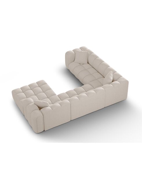 Canapé d'angle gauche panoramique modulable Elise 6 places beige - 330x238x70 cm