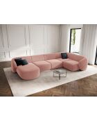 Canapé d'angle panoramique (côté droit) velours Louis 6 places rose - 336x166x74 cm