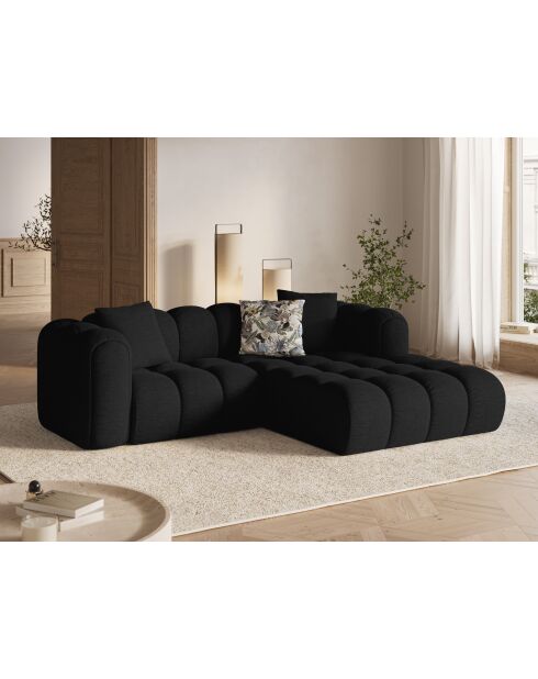 Canapé d'angle droit modulaire Elise 3 places noir - 238x190x70 cm