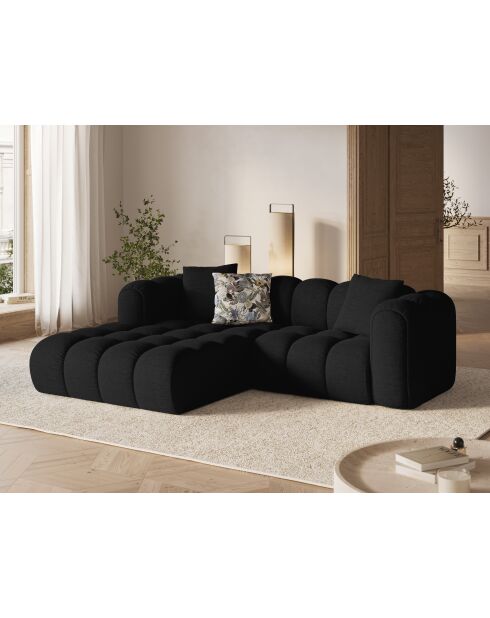 Canapé d'angle gauche modulaire Elise 3 places noir - 238x190x70 cm