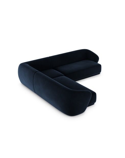 Canapé d'angle symétrique en velours Louis 5 places bleu roi - 256x256x74 cm