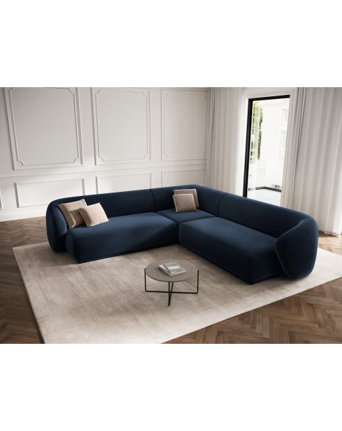 Canapé d'angle symétrique en velours Louis 5 places bleu roi - 256x256x74 cm