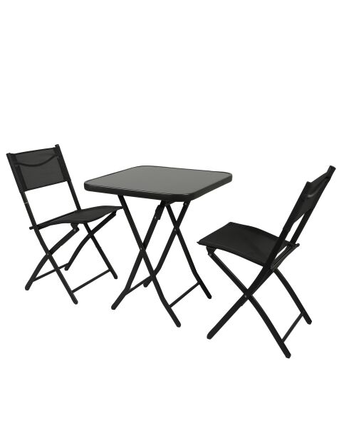 Ensemble de jardin, table et 2 chaises pliables Rio noir - 39x50x93cm