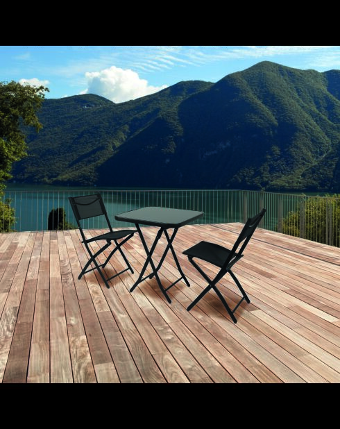 Ensemble de jardin, table et 2 chaises pliables Rio noir - 39x50x93cm