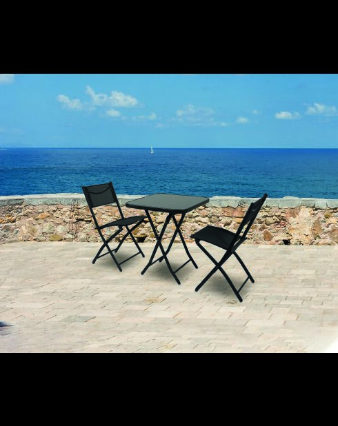 Ensemble de jardin, table et 2 chaises pliables Rio noir - 39x50x93cm