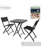 Rio tuinset, tafel en 2 opvouwbare stoelen zwart - 39x50x93cm