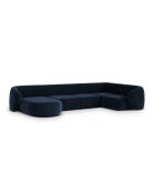 Canapé d'angle panoramique (côté droit) velours Louis 6 places bleu roi - 336x166x74 cm