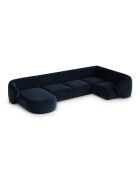 Canapé d'angle panoramique (côté droit) velours Louis 6 places bleu roi - 336x166x74 cm