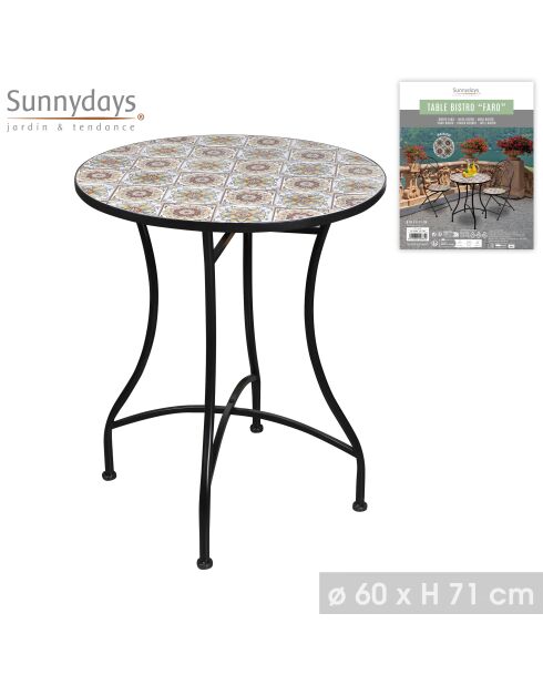 Bistro Faro tafel in mozaïek en zwart metaal - 60×60×71cm