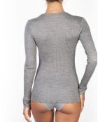 Top en Laine & Microfibre col V Dentelle argenté