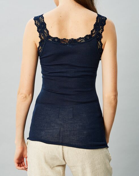 Débardeur en laine & soie bleu marine