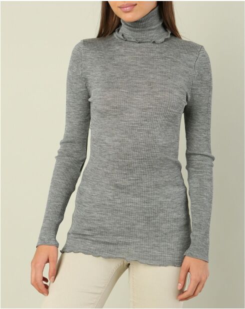 Grauer Pullover Lucile aus Mikrofaser und Wolle