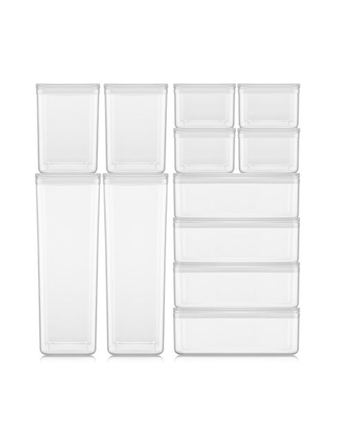 Set van 12 transparante voorraadpotten - 4 x 1L/2 x 1,2L/4 x 0,5L/2 x 2,6L