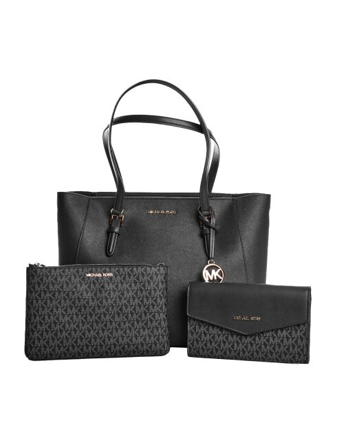 Bolso 3 en 1 Charlotte de piel negra, 28 x 34 x 9 cm