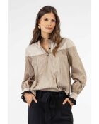 Mattie beige gestreepte blouse van katoen met trilogie