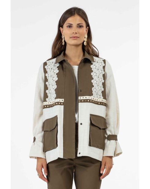 Veste en coton Shane kaki/ecru brut
