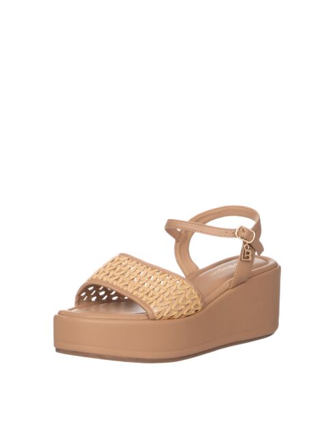 Sandales Fanny en cuir raffia sable - Talon : 7 cm