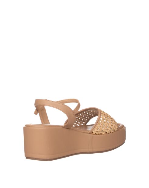 Sandales Fanny en cuir raffia sable - Talon : 7 cm
