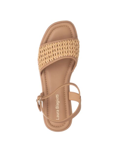 Sandales Fanny en cuir raffia sable - Talon : 7 cm
