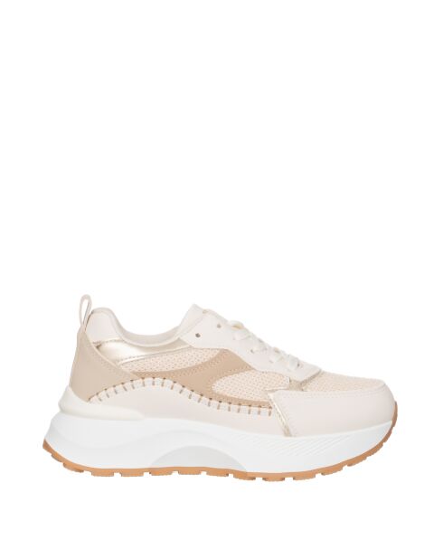 Violette Sneakers aus elfenbeinfarbenem Leder