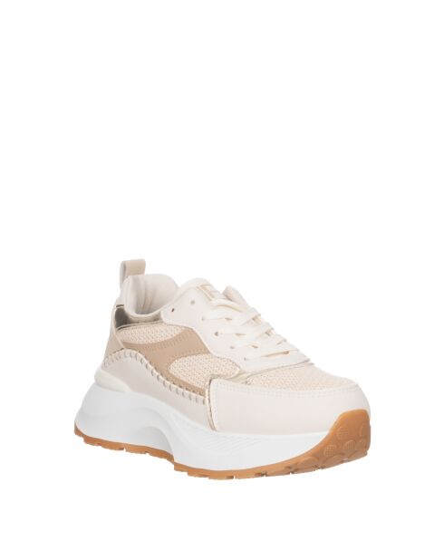 Violette Sneakers aus elfenbeinfarbenem Leder