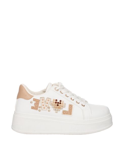 Julie sneakers van beige en wit leer