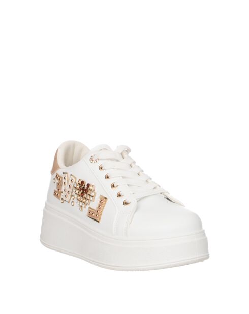 Julie sneakers van beige en wit leer
