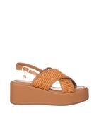 Sandales Charles en cuir raffia cognac - Talon : 7 cm