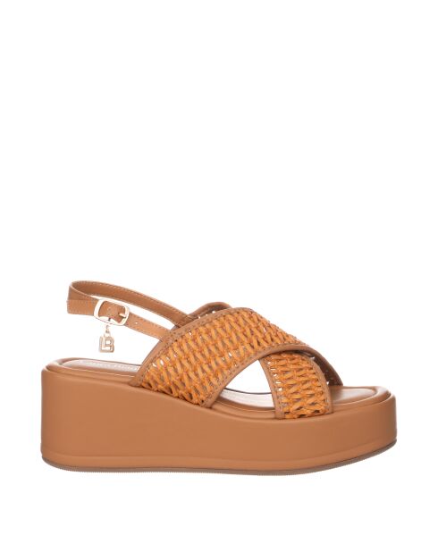 Sandales Charles en cuir raffia cognac - Talon : 7 cm
