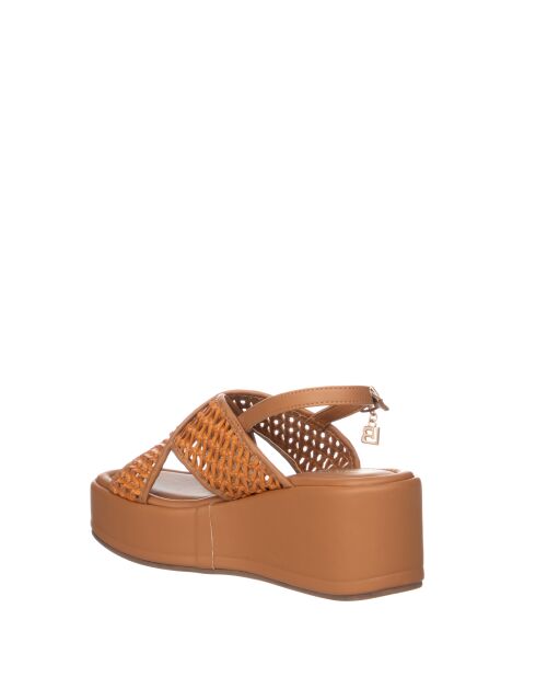 Sandales Charles en cuir raffia cognac - Talon : 7 cm