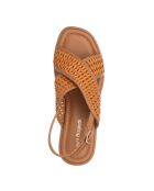 Sandales Charles en cuir raffia cognac - Talon : 7 cm