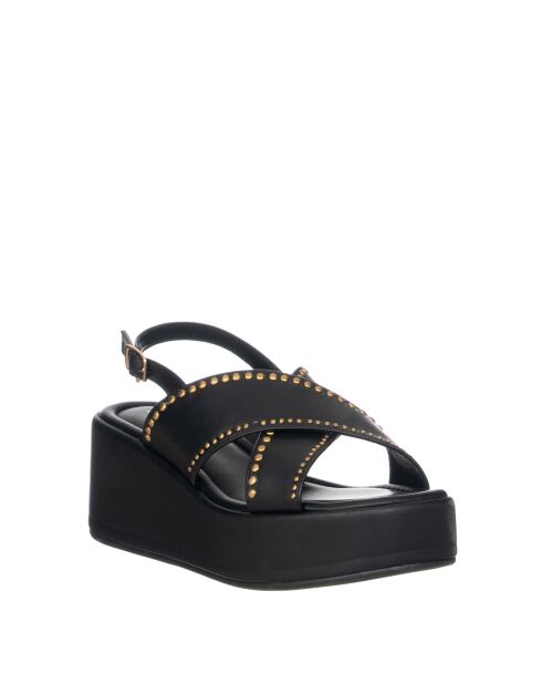 Sandales Romane en cuir noir élégant - Talon : 7 cm