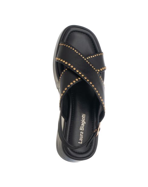 Sandales Romane en cuir noir élégant - Talon : 7 cm